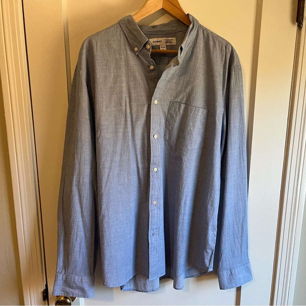 Old Navy Blue Men’s Classic Long Sleeve Button Down Shirt,  XL